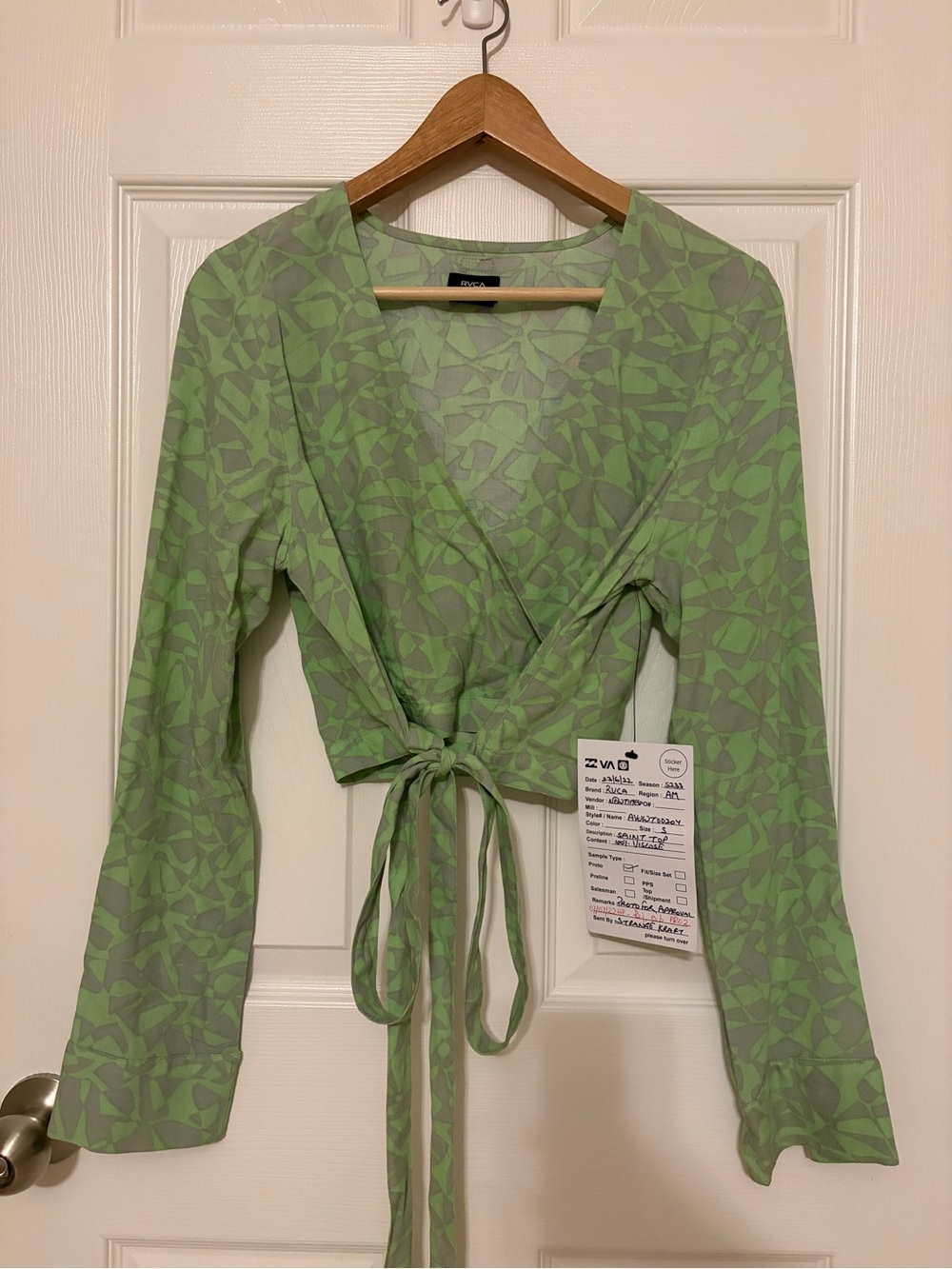 RVCA Green Patterned Wrap Crop Top